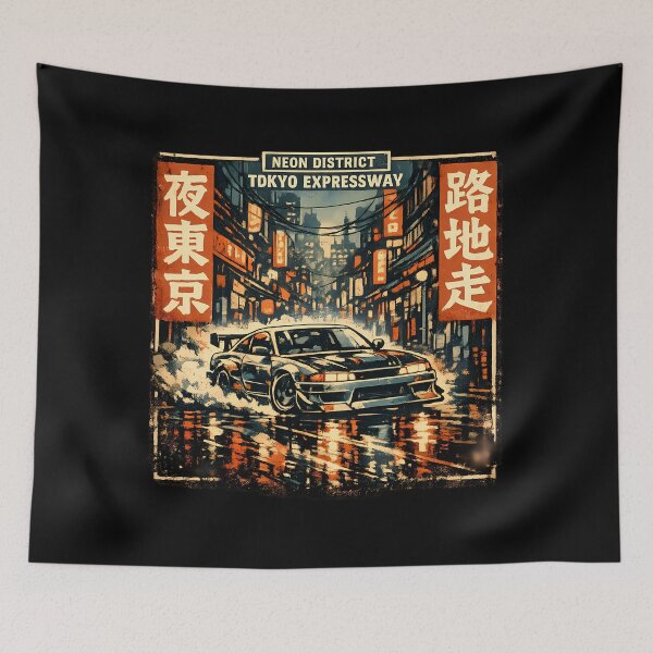 Item preview, Tokyo Neon District Expressway JDM Drift Car Night City Japanese Street Racing Design designed and sold by VaporTokyo.