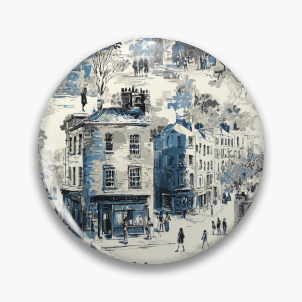 Item preview, Cottagecore English Village Toile – Blue designed and sold by tamoora.