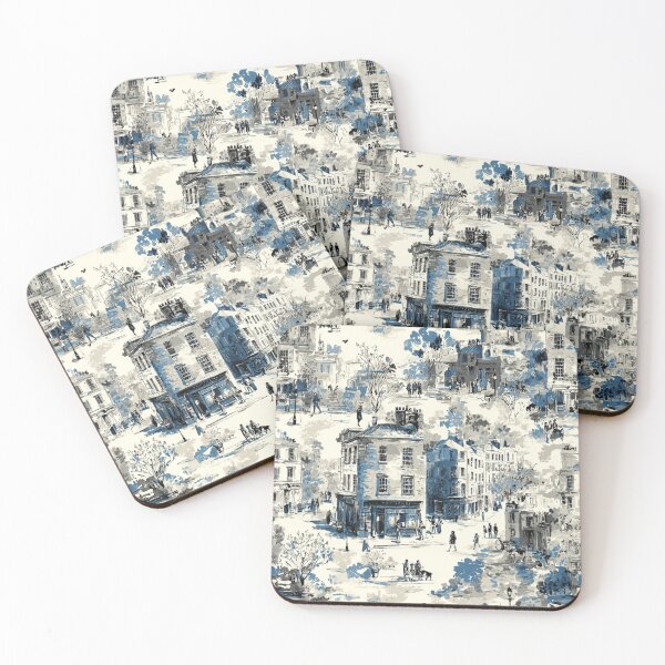 Item preview, Cottagecore English Village Toile – Blue designed and sold by tamoora.