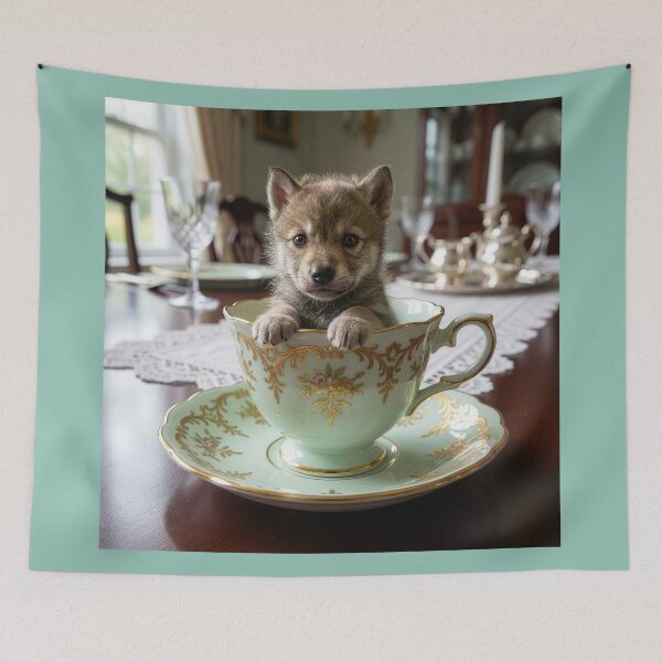 Item preview, Adorable Wolf Puppy in Tea Cup designed and sold by Tridentulus.