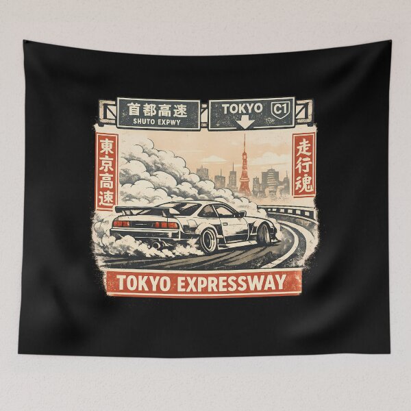 Item preview, Tokyo Expressway Drift Japan Street Racing Skyline Tokyo Tower JDM Style Graphic designed and sold by VaporTokyo.