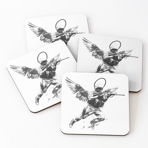 Item preview, Guardian Angel Warrior – Monochrome Tactical Angel Illustration designed and sold by inkoutninja.