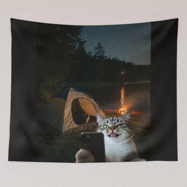 Item preview, Peak Purr-formance Camping Selfie Cat designed and sold by Falconwolf.
