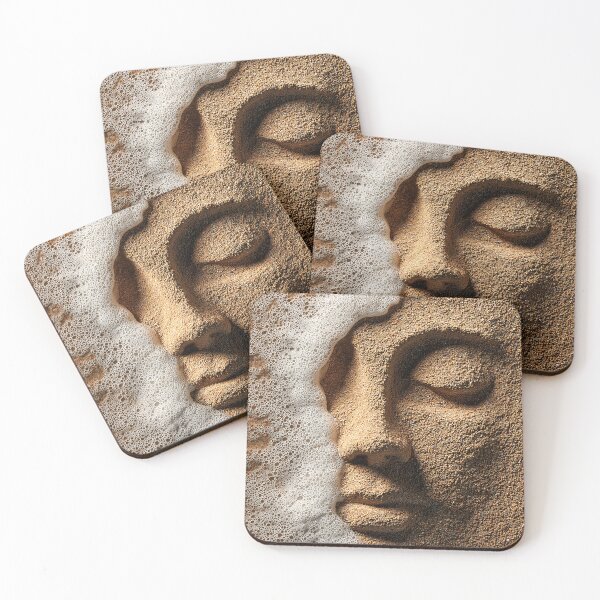 Item preview, Serene Face Scuplture In Sand With Ocean Foam designed and sold by chase-thewave.