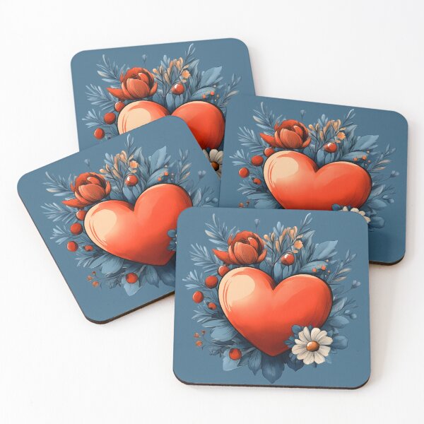 Item preview, Heart №69 Romantic Red Heart with Blue Botanical Foliage designed and sold by SyberGen.