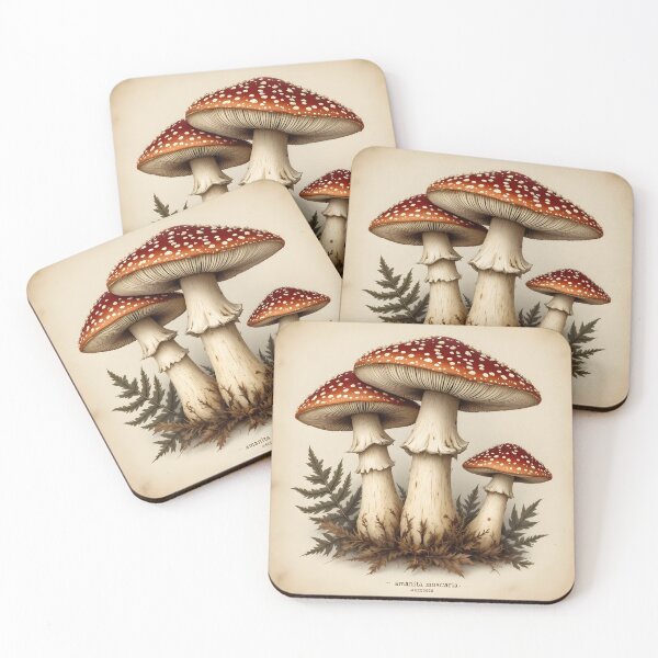 Item preview, Dark Academia Mushroom Specimen Plate Vintage Botanical Art designed and sold by PixelPrintsCo.