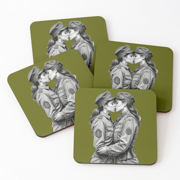 Item preview, Lesbian Women Kissing in Military Uniform Couple LGBTQIA Valentines Day Romantic Anniversary Gift designed and sold by pillarofme.