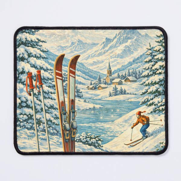 Item preview, Winter Wonderland – Vintage Skiing Postcard Art designed and sold by Dollette Heaven.