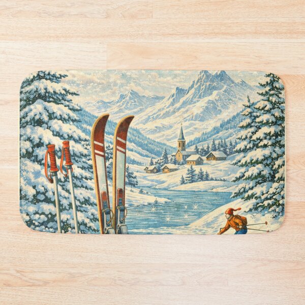Item preview, Winter Wonderland – Vintage Skiing Postcard Art designed and sold by Dollette Heaven.
