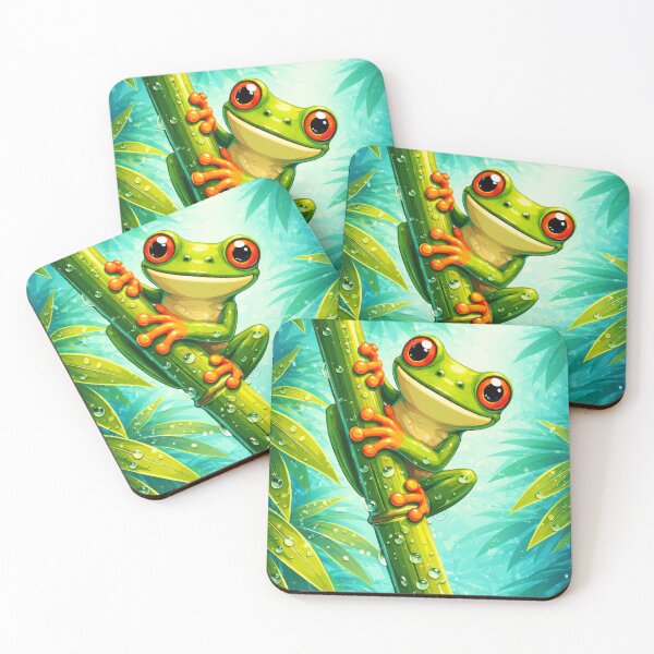 Item preview, Adorable tree frog on a bamboo branch designed and sold by scicilysimonee.