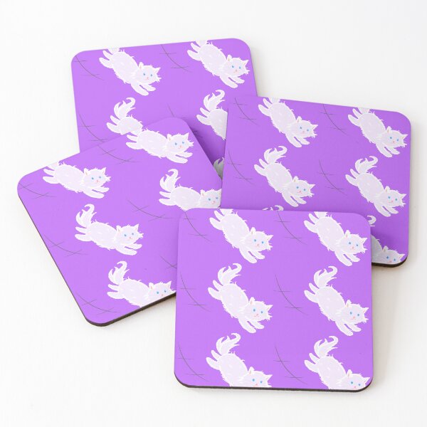 Item preview, Jumping cute white kitty cat (purple pattern) designed and sold by Tiny-Sugar-Dove.