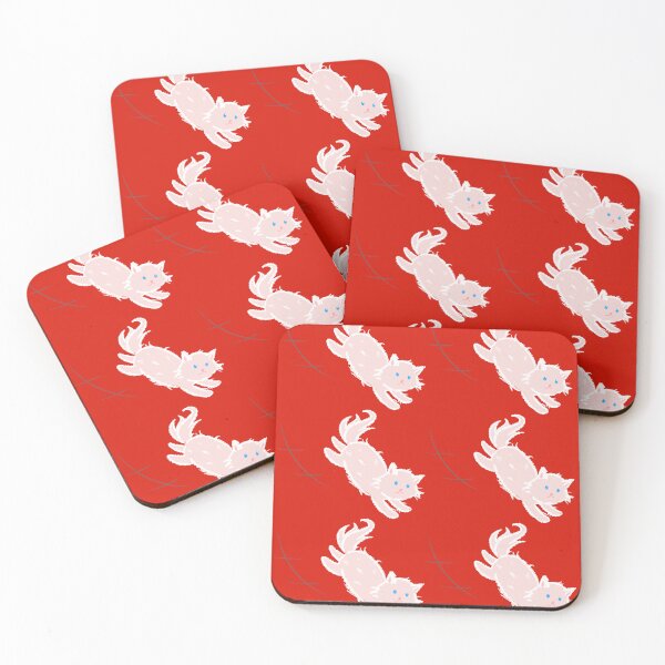 Item preview, Jumping cute white kitty cat (red pattern) designed and sold by Tiny-Sugar-Dove.