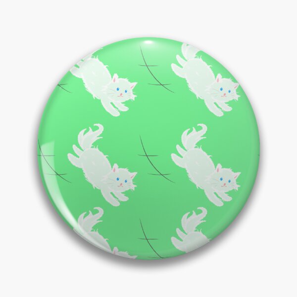 Item preview, Jumping cute white kitty cat (green pattern) designed and sold by Tiny-Sugar-Dove.