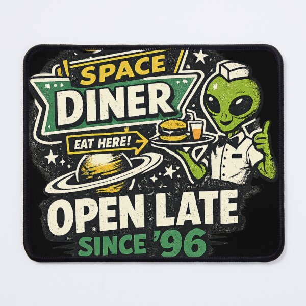 Item preview, 90s Space Diner Alien T-Shirt – Open Late Since ’96 Retro Sci-Fi Neon Graphic designed and sold by JonelCrafts.
