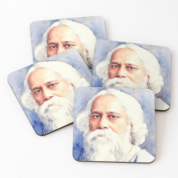 Item preview, Rabindranath Tagore Watercolor Portrait – Artistic Blue Wash Painting | Literary & Cultural Art Print designed and sold by Nene's design.