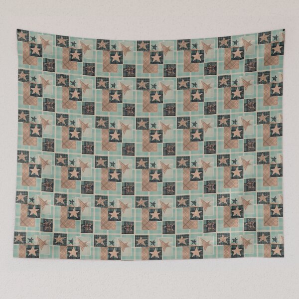 Item preview, Checkered beige mint patchwork with stars designed and sold by fuzzyfox.