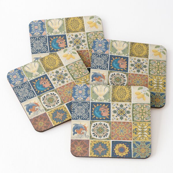 Item preview, Sun-Washed Mediterranean Coastal Tiles- Cobalt Lemon Terracotta Florentine  designed and sold by holu_designs.