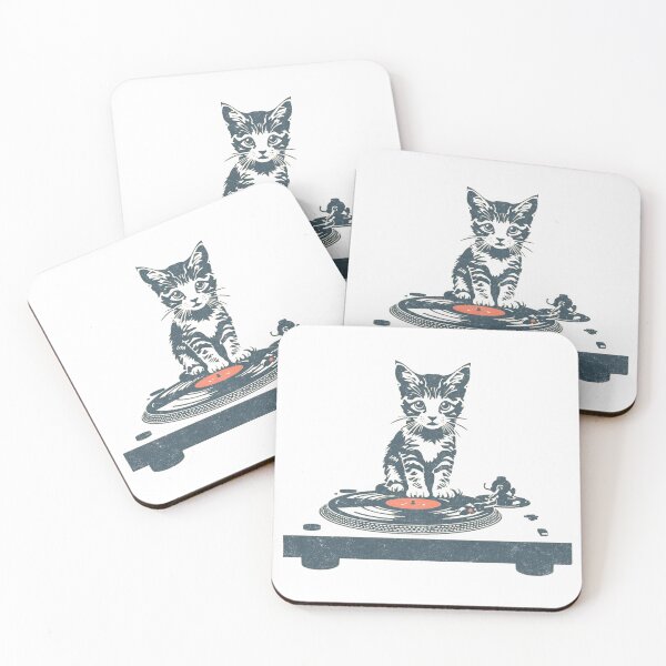 Item preview, Retro Kitty on Turntable with Vinyl Record designed and sold by Nacho Average Designs.