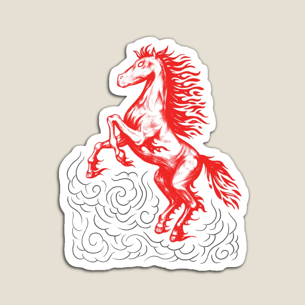 fire horse magnet, art by sherrie thai of shaireproductions