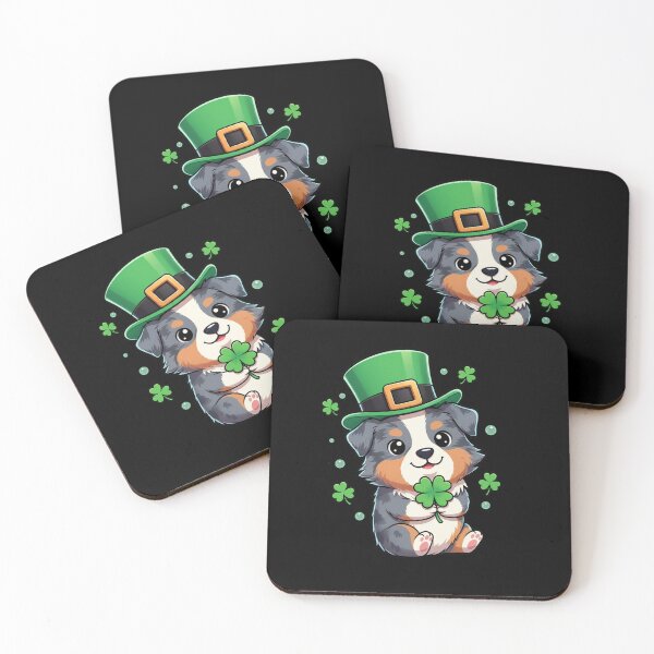 Item preview, Happy St. Patrick's Day Aussie Dog Holding Clover designed and sold by CORJIDOG-ART.