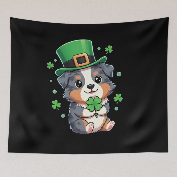 Item preview, Happy St. Patrick's Day Aussie Dog Holding Clover designed and sold by CORJIDOG-ART.