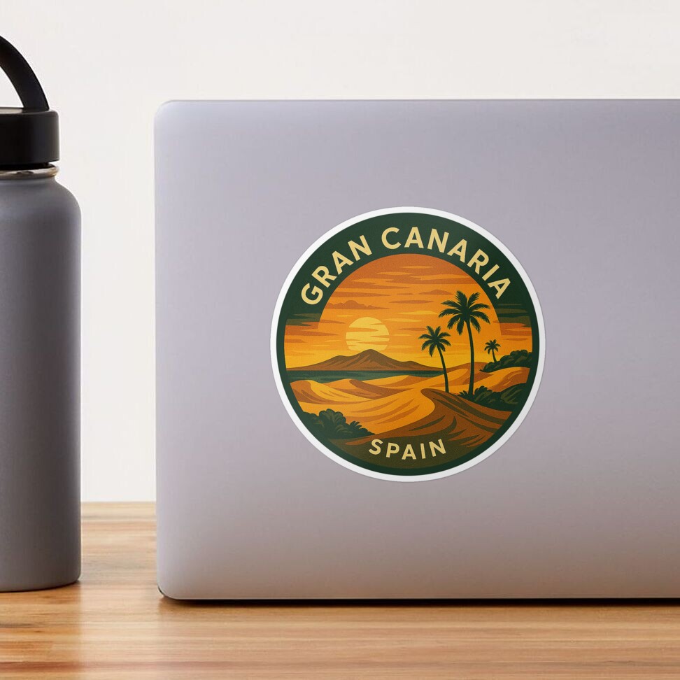 Gran Canaria map sticker. stock vector. Illustration of circle - 96060014