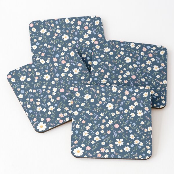 Item preview, Ditsy Wildflower Pattern Navy Blue Background Watercolor Floral Print designed and sold by PixelPrintsCo.