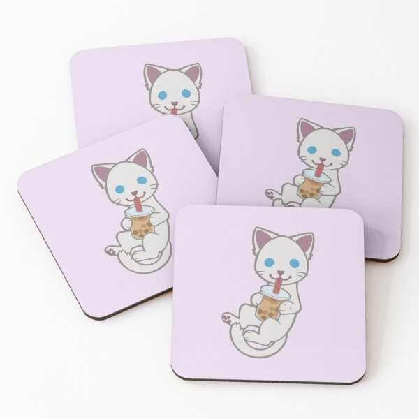 Item preview, Chibi White Blue Eyed Cat Drinking Boba designed and sold by virtualpaws.