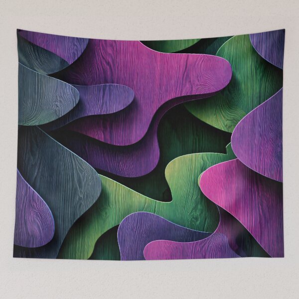 Item preview, Midnight Paper Waves – Purple & Green Woodgrain Abstract designed and sold by Kaleidoscope Print.