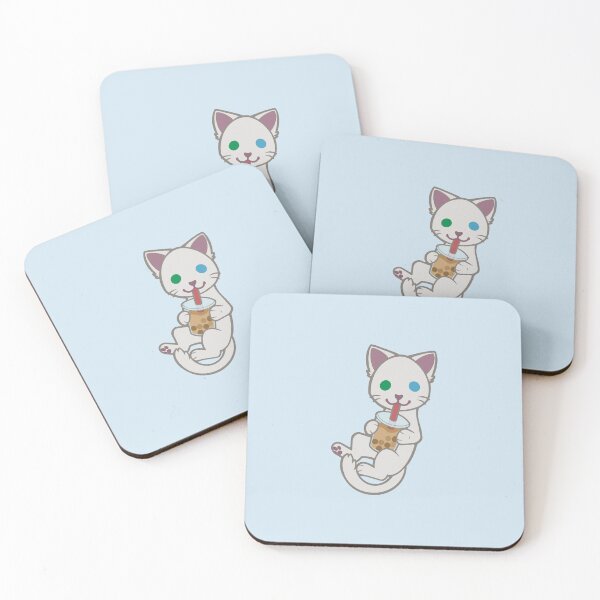 Item preview, Chibi White Bicolor Eye Cat Drinking Boba designed and sold by virtualpaws.