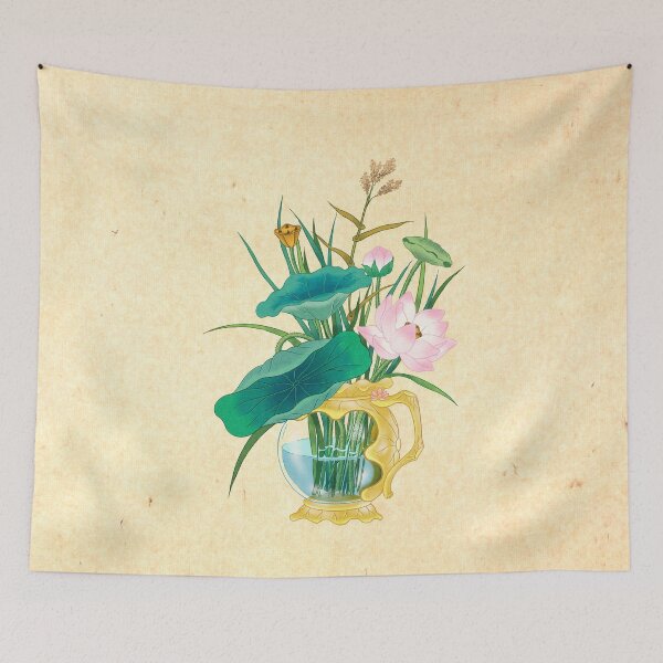 Artikelvorschau, Ein Gebet um Wohlstand, Rosa Lotusblume in goldener Vase entworfen und verkauft von QamarART Paintings.