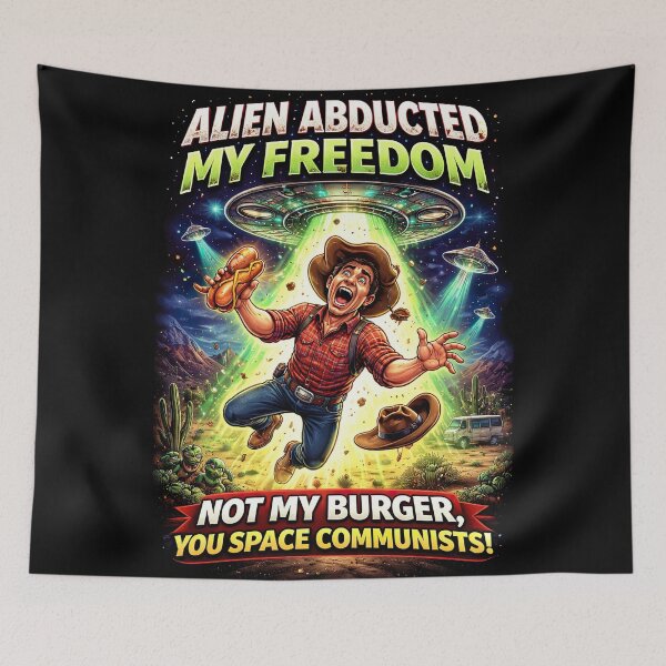 Item preview, Alien Abducted My Freedom – Funny Cowboy UFO Burger Meme Design designed and sold by Dominik1994.