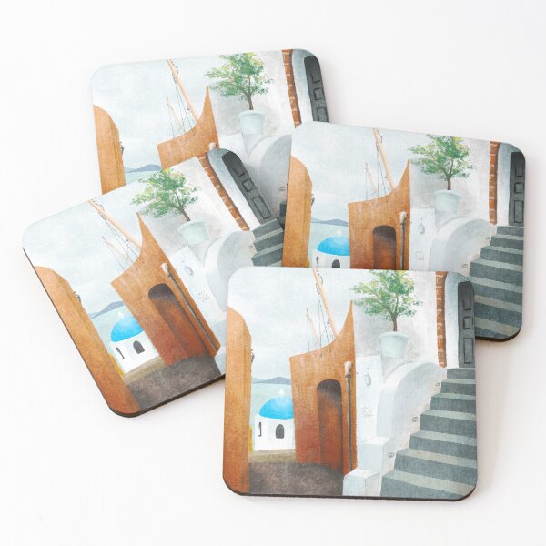 Item preview, Sun-Drenched Steps, A Quiet Alley in Santorini designed and sold by QamarART Paintings.