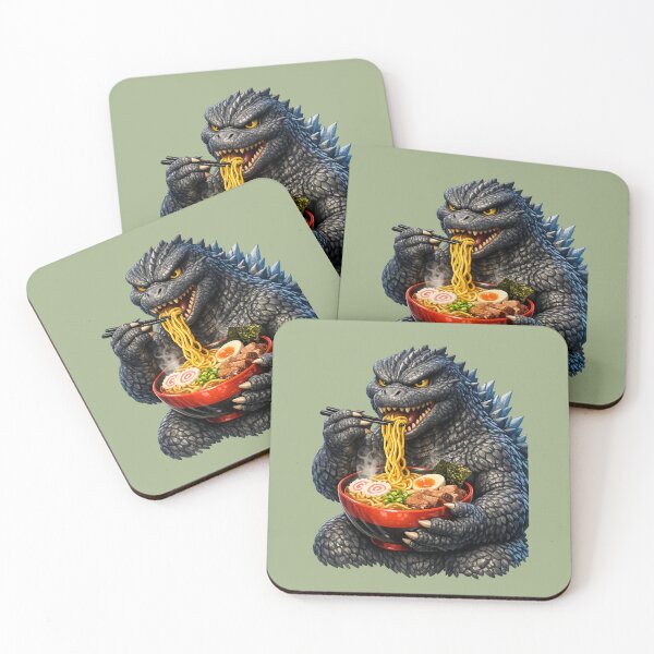 Item preview, Godzilla Eating Ramen | Kawaii Fun Monster Eating Noodle Art designed and sold by Moons Studio.