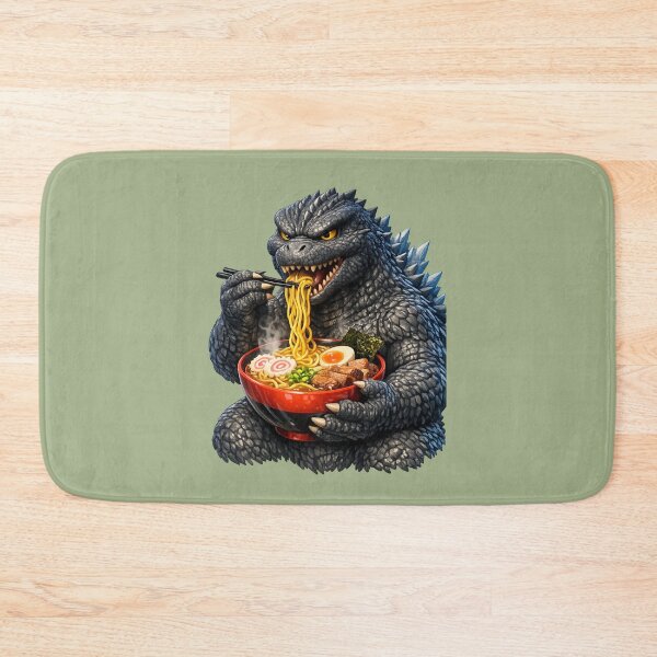 Item preview, Godzilla Eating Ramen | Kawaii Fun Monster Eating Noodle Art designed and sold by Moons Studio.
