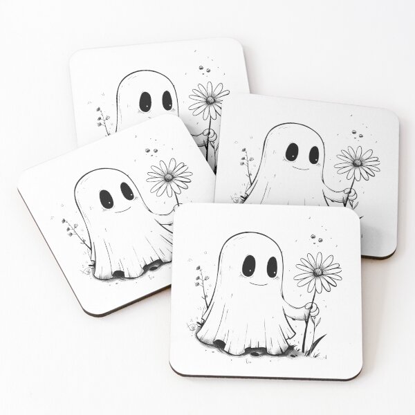 Item preview, Cute Ghost with Flower – Wholesome Spooky Kawaii Illustration designed and sold by inkoutninja.