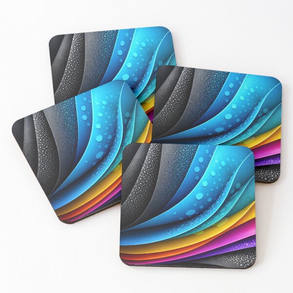 Item preview, Neon Paper Waves – Blue & Rainbow Layered Abstract designed and sold by Kaleidoscope Print.