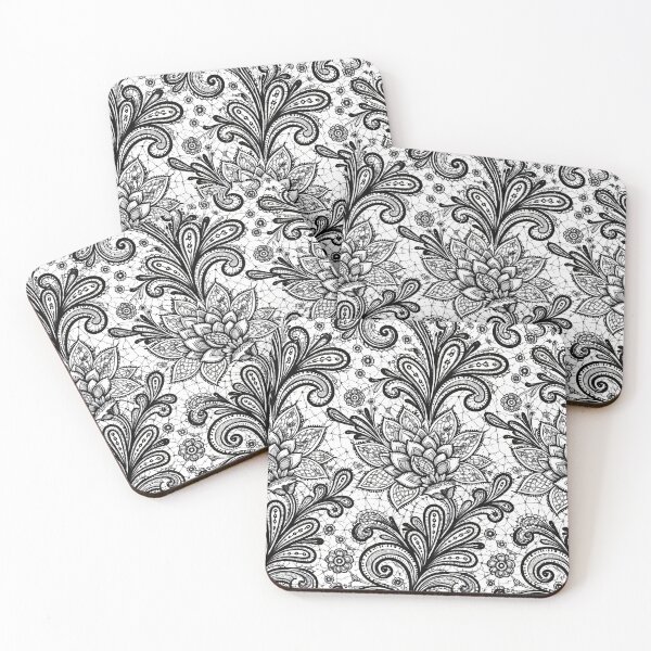 Item preview, Black & White Floral Paisley Lace Pattern designed and sold by Kaleidoscope Print.