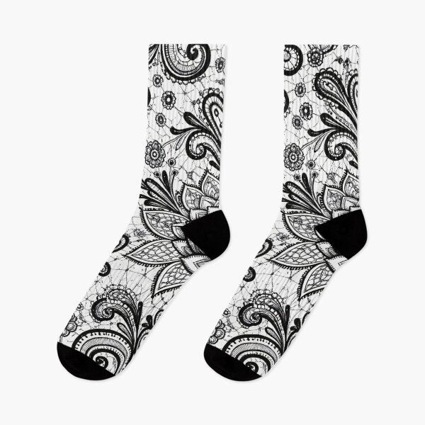 Item preview, Black & White Floral Paisley Lace Pattern designed and sold by Kaleidoscope Print.