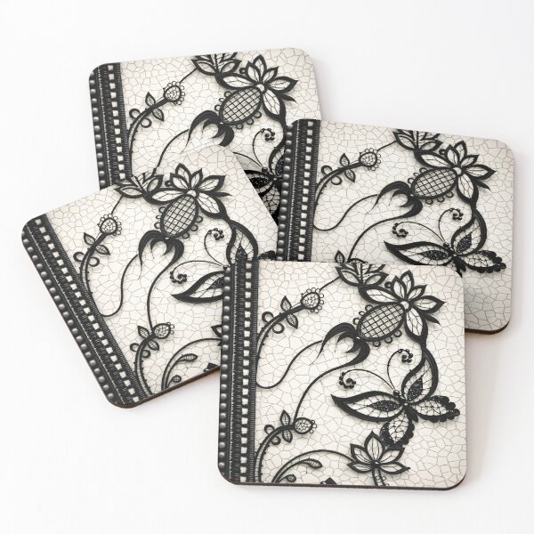 Item preview, Black Lace Butterfly & Floral Appliqué Pattern designed and sold by Kaleidoscope Print.