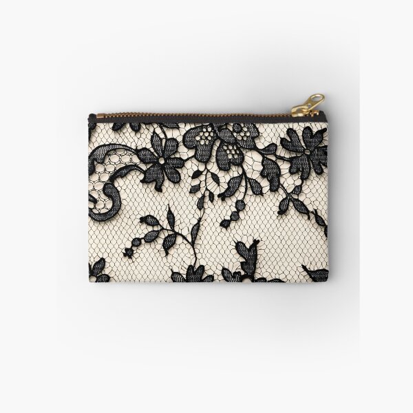 Item preview, Black Floral Lace on Ivory Mesh Pattern designed and sold by Kaleidoscope Print.