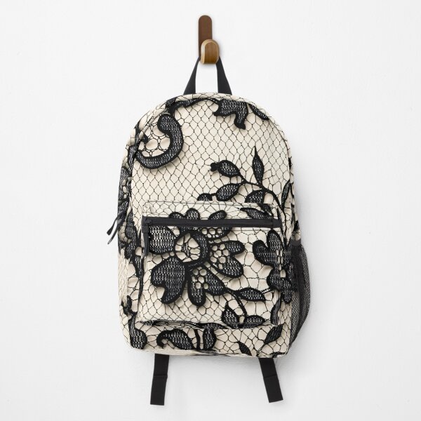 Item preview, Black Floral Lace on Ivory Mesh Pattern designed and sold by Kaleidoscope Print.