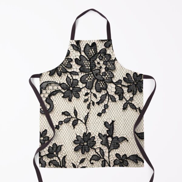 Item preview, Black Floral Lace on Ivory Mesh Pattern designed and sold by Kaleidoscope Print.