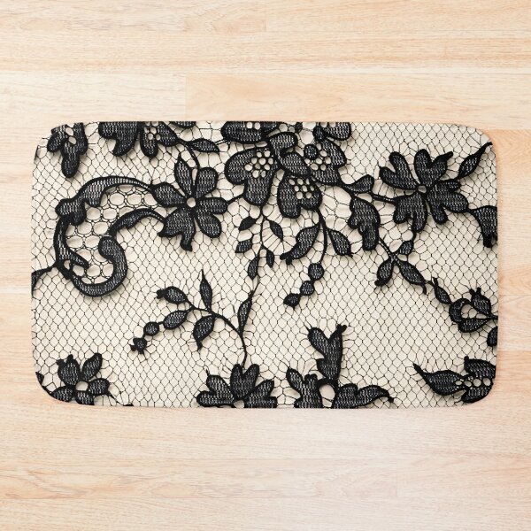 Item preview, Black Floral Lace on Ivory Mesh Pattern designed and sold by Kaleidoscope Print.
