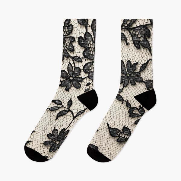Item preview, Black Floral Lace on Ivory Mesh Pattern designed and sold by Kaleidoscope Print.