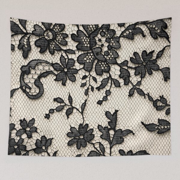 Item preview, Black Floral Lace on Ivory Mesh Pattern designed and sold by Kaleidoscope Print.