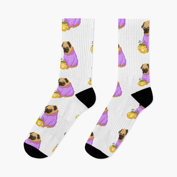 Item preview, Cozy Pug in Sweater with Coffee Mug designed and sold by fspwbv.