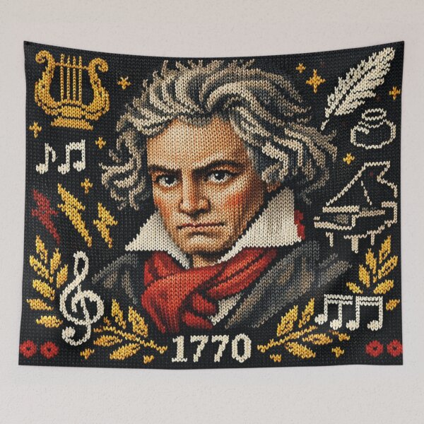 Item preview, Beethoven portrait in a musical knitting pattern design designed and sold by Mauswohn.