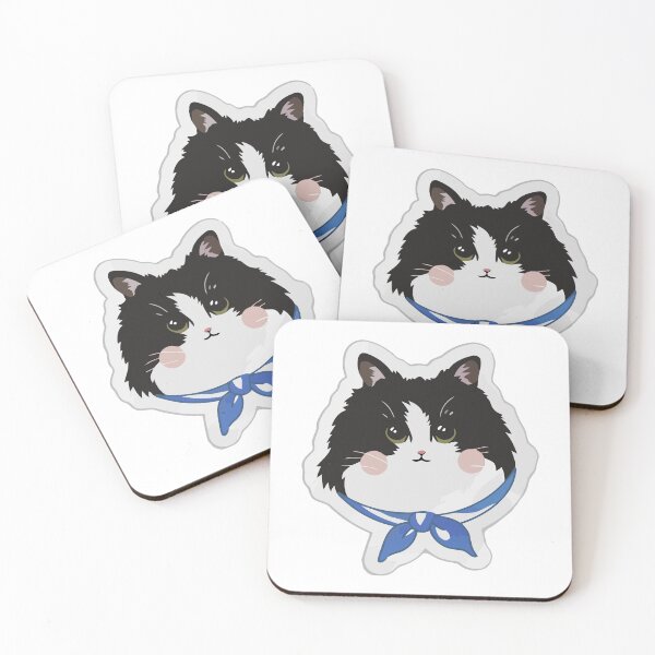 Item preview, Tuxedo Cat with Blue Bandana – Cute Kawaii Kitty Face designed and sold by xtehuip.