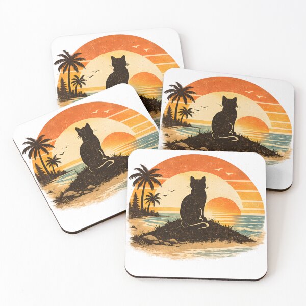 Item preview, Retro cat on the beach – 70s sunset design designed and sold by Sunset Syndicate.